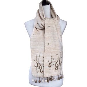 Neckworks Embroidered Wool Scarf With Pom Poms
